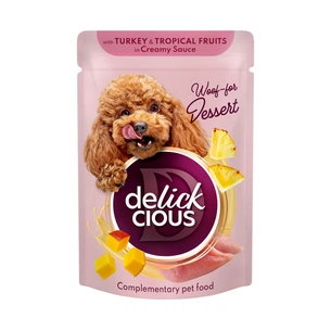 Вологий корм для собак Delickcious Пластівці з індичкою та тропічними фруктами у вершковому соусі 80 г (4820269141827) зображення 1