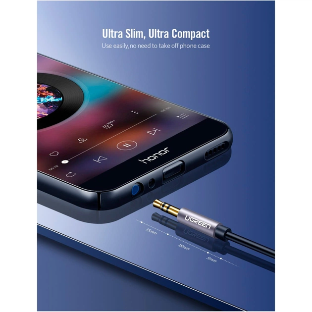 Кабель мультимедійний 3.5mm M to 3.5mm F 1.0m AV118 gray Ugreen (10592) - picture 6