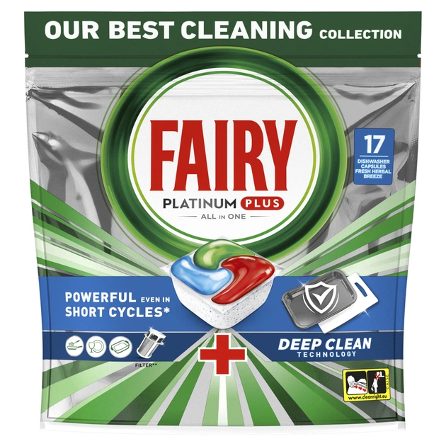 Таблетки для посудомийних машин Fairy Platinum Plus All in One Fresh Herbal Breeze 17 шт. (8006540728772) - зображення 2