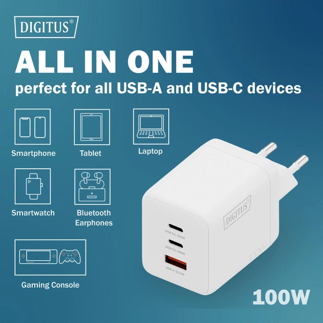 Зарядний пристрій Digitus 2xUSB-C + 1xUSB-A GaN 100W (DA-10304) - picture 6