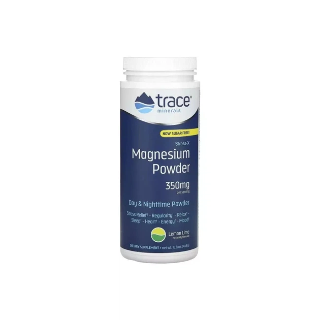 Мінерали Trace Minerals Магній, смак лимон-лайм, 350мг, Stress-X, Magnesium Powder, 448 гр (TMR-00229) - изображение 1
