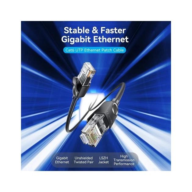 Патч-корд 3м, UTP cat 6 RJ-45 black Vention (IBNBI) - picture 2