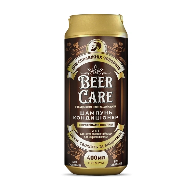 Шампунь Beer Care 2 в 1 З протеїнами пшениці Об'єм, свіжість та зміцнення 400 мл (4820164641989) - зображення 1