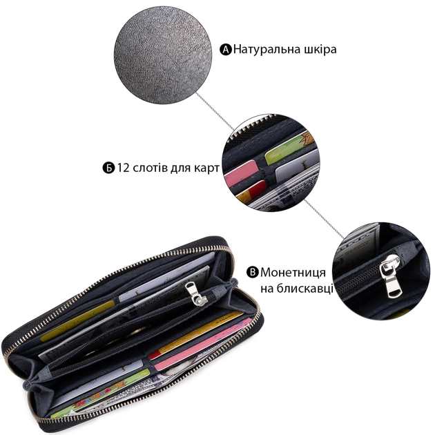 Кошелек Grande Pelle На молнии Черный (11562) - изображение 4
