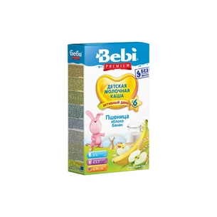 Дитяча каша Bebi Premium молочна пшениця, яблуко, банан з 5 міс. 250 г (3838600054560) зображення 1