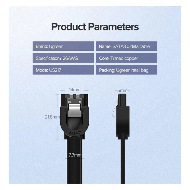 Кабель для передачі даних SATA 3 Data Cable 0.5m US217 Black Ugreen (30796) - picture 10