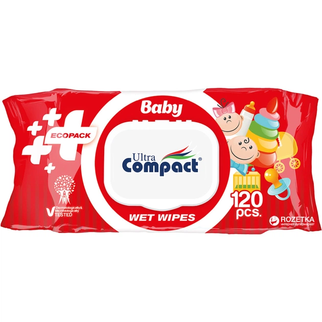 Дитячі вологі серветки Ultra Compact Ecopack з клапаном, 120 шт (8697420534738) - зображення 1