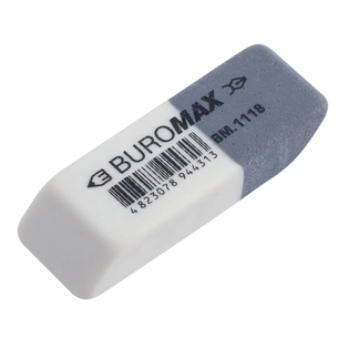 Гумка Buromax подвійна з абразивною частиною S, 41x14x8 мм, синт.каучук, біло-сіра (BM.1118) зображення 1