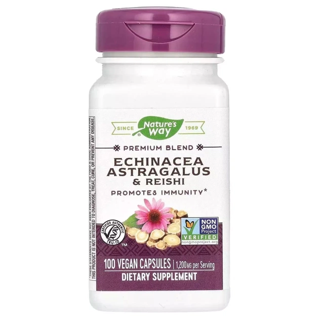 Трави Nature's Way Ехінацея, астрагал та рейші, 1200 мг, Echinacea Astragalus&Reishi, 100 ве (NWY-00413) - зображення 1