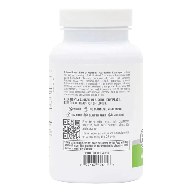 Вітамінно-мінеральний комплекс Natures Plus Куркумін, 500 мг, Pro Longvida Curcumin, 60 льодяників (NTP49611) - зображення 3