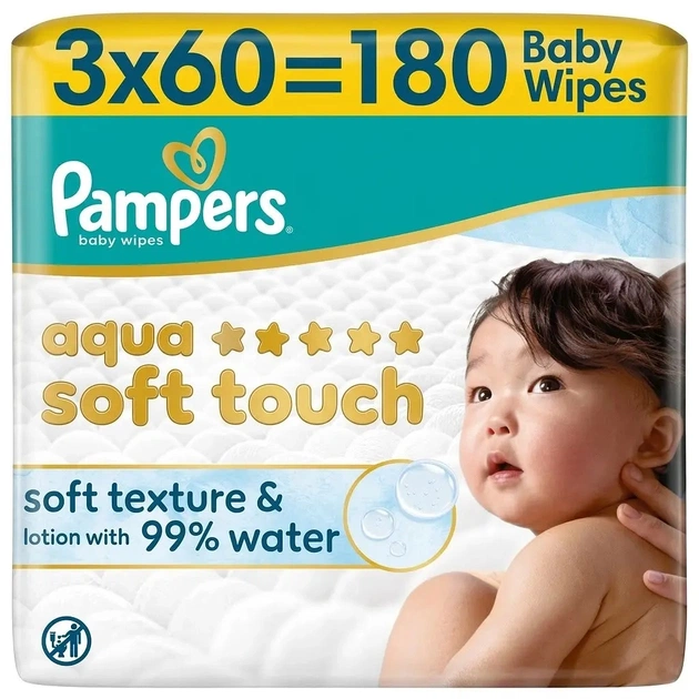 Детские влажные салфетки Pampers Aqua Soft Touch 3x60 шт (180 шт) (8006530139953) - изображение 1