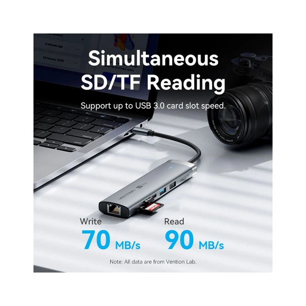 Концентратор Vention USB-C 7-in-1 USB-C PD + USB 3.2 + USB 3.0 + USB 2.0 + RJ45 + SD/TF + HDMI 0.15m (TGUHB) - picture 5