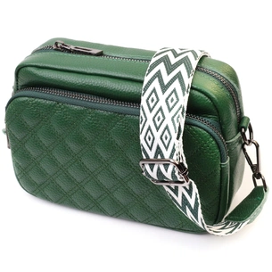 Сумка Vintage Жіноча прошита ромбами на лицьовій стороні з натуральної шкіри Зелена (22635) зображення 1
