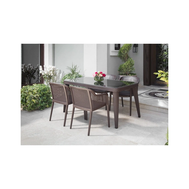 Стіл садовий Tilia Osaka 90x150 см з зовнішнім склом венге, ніжки пластикові (10060) - picture 3