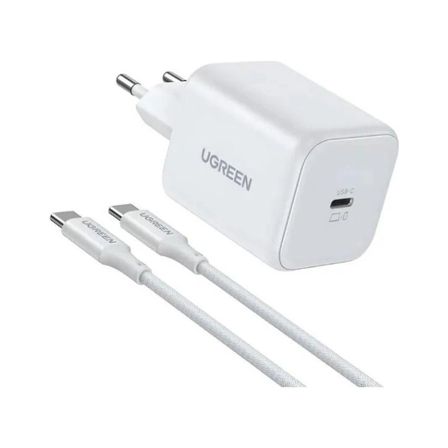 Зарядний пристрій UGREEN USB-C GaN 45W + cable USB-C to USB-C X524 white (65055) - изображение 1