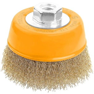 Щітка для електроінструменту Tolsen чашка 125 мм М14, гофрований латунований дріт 0.3 мм (77504) зображення 1