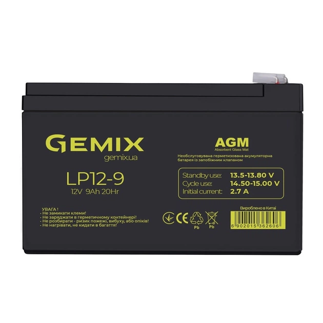 Батарея до ДБЖ Gemix LP 12В 9Ач (LP12-9) - зображення 1