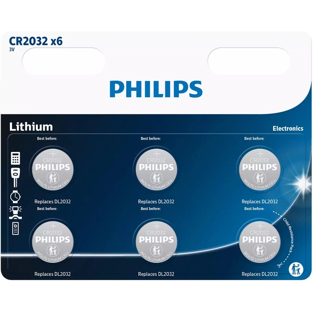 Батарейка Philips CR 2032 Lithium 3V * 6 (CR2032P6/01B) - изображение 1