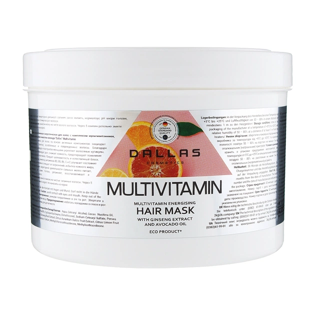 Маска для волосся Dalas Multivitamin Енергетична з компл. мультивітамінів, екстрактом женьшеню та олією авокадо 500 мл (4260637723512) - зображення 1