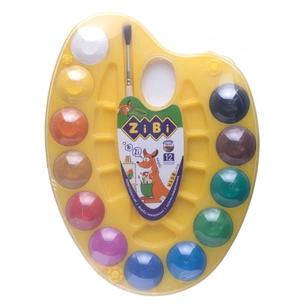 Акварельные краски ZiBi KIDS Line на палитре, 12 цв. натур. кисть желтые (ZB.6558-08) изображение 1