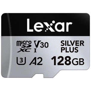 Карта пам'яті Lexar 128GB microSDXC class 10 UHS-I U3 V30 A2 Professional Silver (LMSSIPL128G-BNANG) изображение 1