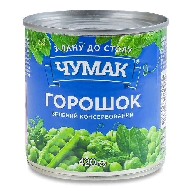 Овочева консервація Чумак Горошок зелений консервований 420 г (4820001351781) - зображення 1
