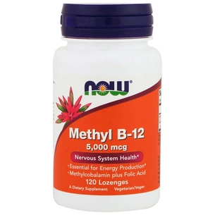 Вітамін Now Foods Вітамін B-12, Methyl B-12, 5000 мкг, 120 льодяників (NOW-00493) зображення 1