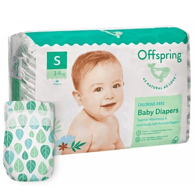 Підгузки Offspring Розмір S (3-6 кг) 48 шт, Листочки (9355465009992) (DP-OI-FAT-S48P-LEA) - изображение 1