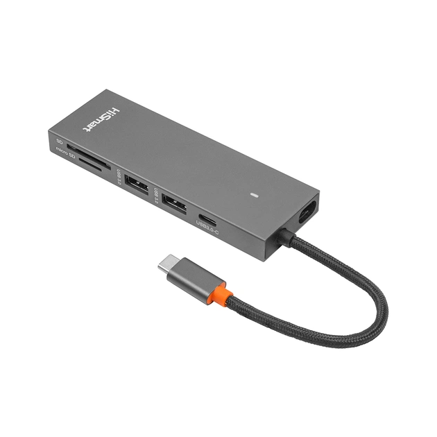 Концентратор HiSmart USB-C to 2xUSB 3.0 + 2xUSB-C + SD + TF + HDMI 4K60Hz gray (CA913459) - изображение 1