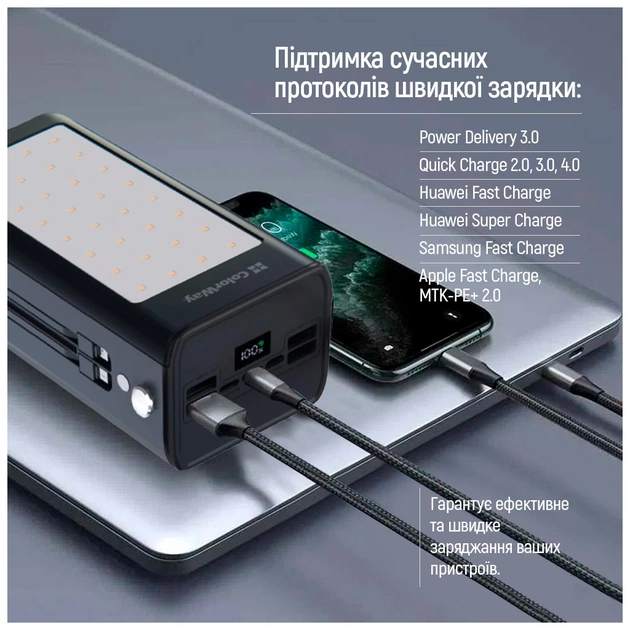 Батарея універсальна ColorWay 80 000 mAh LCD/Lamp (USB/QC3.0 + USB-C/PD/22.5W) Black (CW-PB800LPA8BK-PDD) - зображення 8