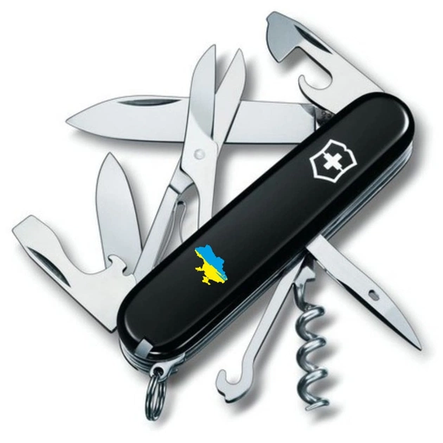 Ніж Victorinox Climber Ukraine Black "Карта України Жовто-Блакитна" (1.3703.3_T1166u) - зображення 1