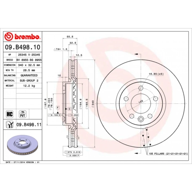 Тормозной диск Brembo 09.B498.10 - изображение 1