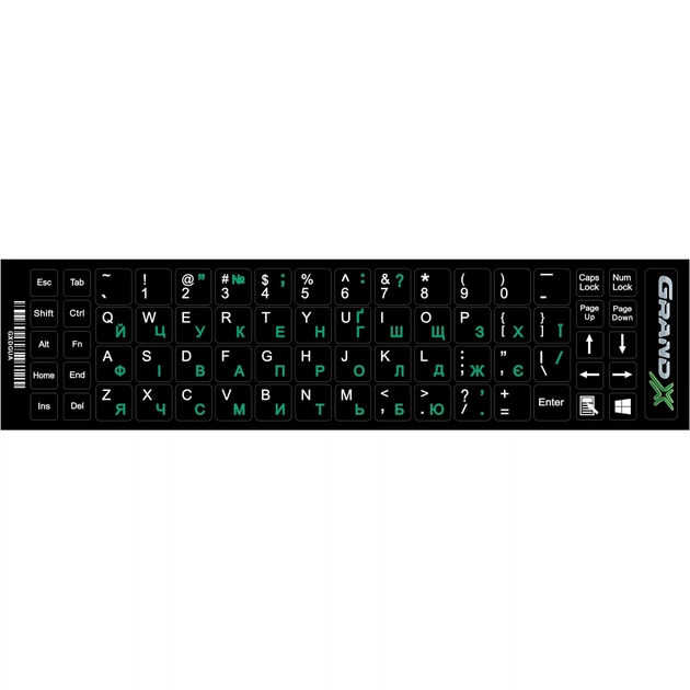 Наклейка на клавіатуру Grand-X 68 keys UA green, Latin white (GXDGUA) - picture 1