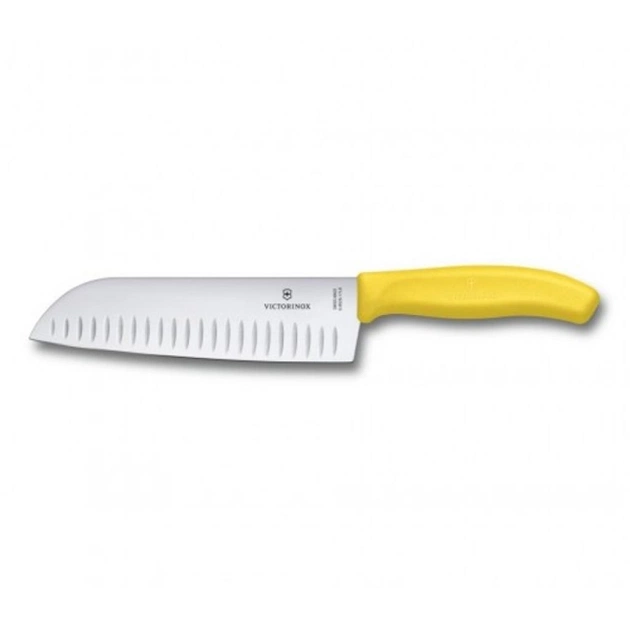 Кухонний ніж Victorinox SwissClassic сантоку 17 см, ребристое лезвие, желтый (6.8526.17L8B) - зображення 1