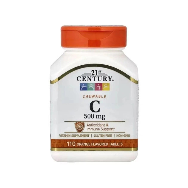 Вітамінно-мінеральний комплекс 21st Century Вітамін C, 500 мг, смак апельсина, Chewable Vitamin C, 110 жувальний (CEN21024) - зображення 1