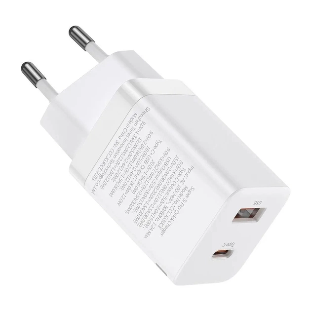Зарядное устройство Baseus 1xUSB-C 30W + 1xUSB white (CCSUPP-E02) - изображение 1