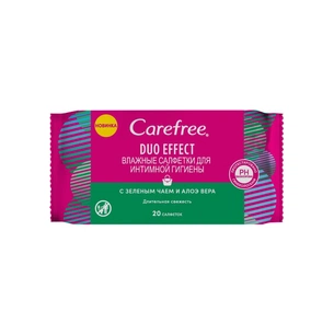 Серветки для інтимної гігієни Carefree Duo Effect із зеленим чаєм та алое вера 20 шт. (3574661506470/3574661506272) зображення 1