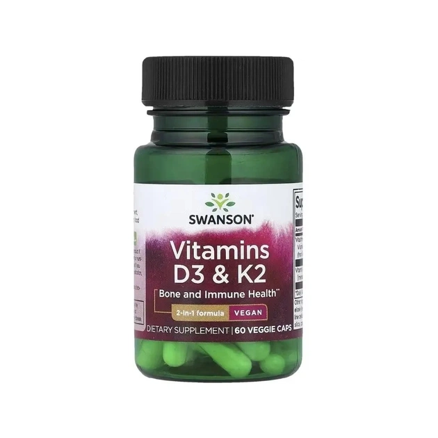 Вітамінно-мінеральний комплекс Swanson Вітаміни D3 та K2, Vitamins D3 & K2, 60 веганських капсул (SWV11809) - зображення 1