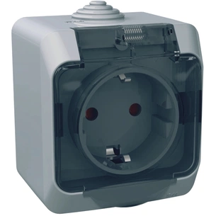 Розетка Schneider Electric CEDAR 2К+С зі шторками та прозорою кришкою серая IP44 (WDE000643) зображення 1