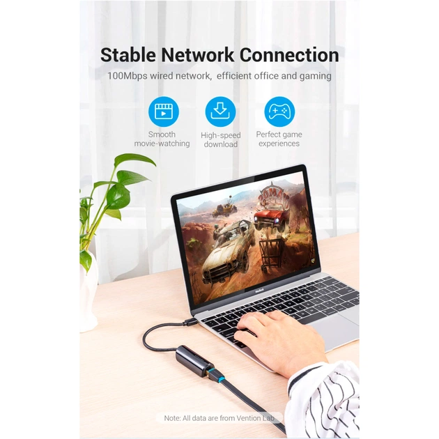 Перехідник USB-C to RJ45 Ethernet 100Mbps Vention (CFABB) - picture 4