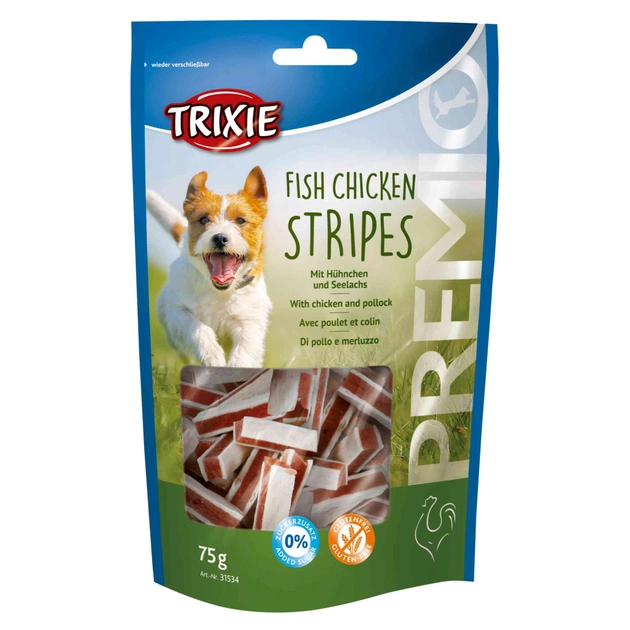 Ласощі для собак Trixie Premio Chicken and Pollock Stripes палички курка/риба 75 г (4011905315348) - зображення 1