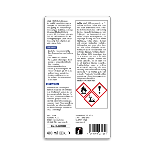 Автомобільний очисник Sonax шин глянцевий XTREME Reifenglanzspray Wet Look (235300) - picture 8