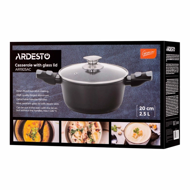 Кастрюля Ardesto Gemini Bari, 2.5л, алюміній, чорний (AR1925AC) - изображение 10