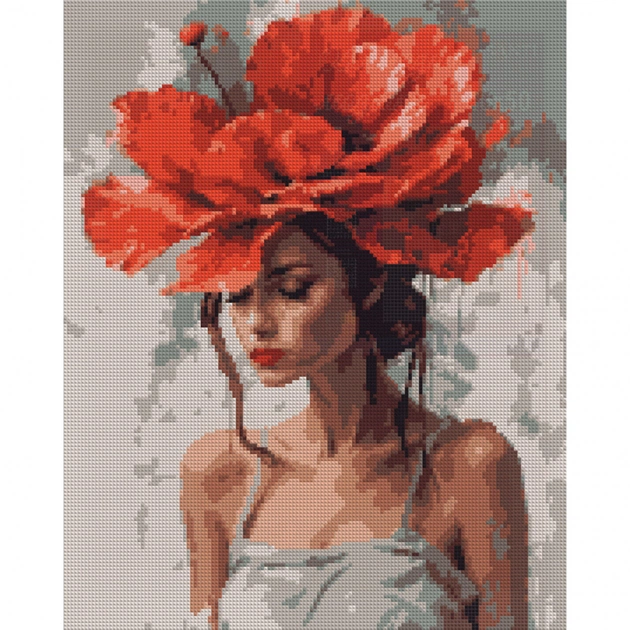 Картина по номерам Santi алмазна мозаїка Дівчина з червоною квіткою 40х50 см н (956045) - picture 1