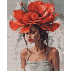 Картина по номерам Santi алмазна мозаїка Дівчина з червоною квіткою 40х50 см н (956045) picture 1