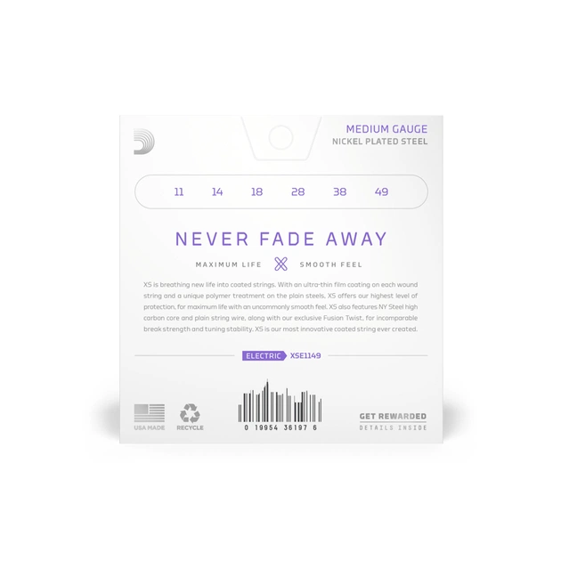 Струни для гітари D'Addario XS Coated Electric Guitar Strings Medium (11-49) (XSE1149) - picture 3