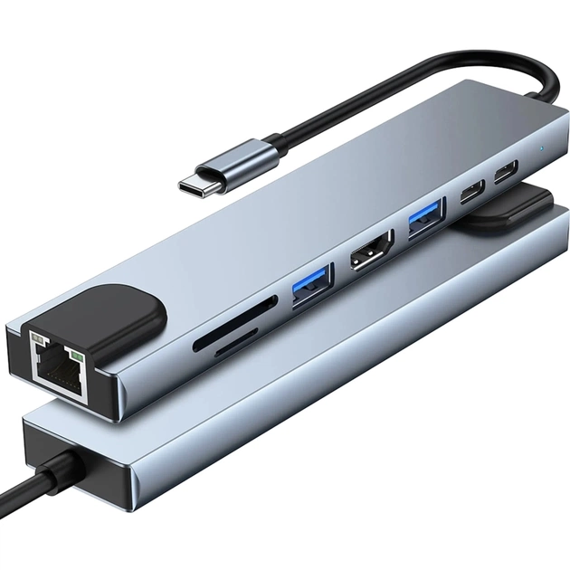 Концентратор Dynamode USB-C 8-in-1 HDMI 4K30Hz + 1xRJ45 + 1xUSB 3.0 + 1xUSB 2.0 + 1xUSB-C PD (BYL-2017L) - picture 6