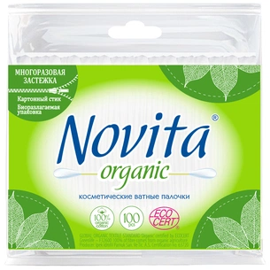 Ватні палички Novita Organic в поліетиленовому пакеті 100 шт. (4823071617269) зображення 1