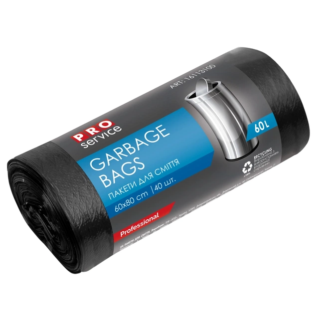 Пакети для сміття PRO service Standard HD Чорні 60 л 40 шт. (4820048487993) - picture 1