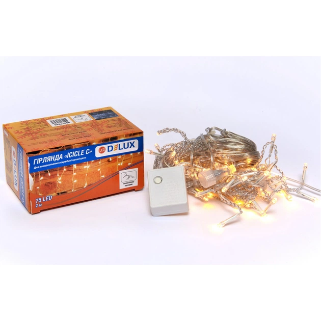 Гірлянда Delux ICICLE С 75LED 2х0.7 м теплий білий/прозорий IP20 (90017986) - зображення 1